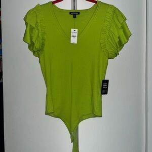 Express Bright Green Ruffle Sleeve Bodysuit